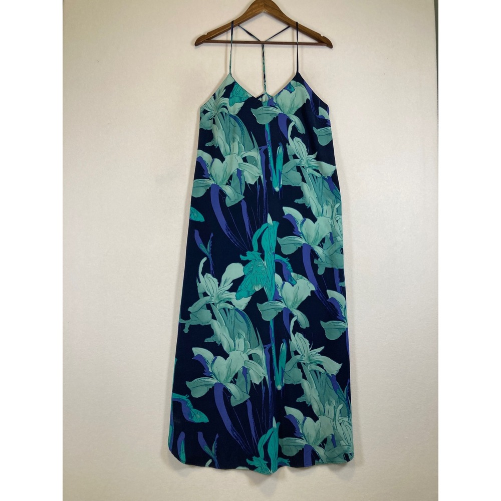 Tropical Floral Ann Taylor LOFT Womens Medium Navy‎ Blue Teal T-Back Maxi Dress